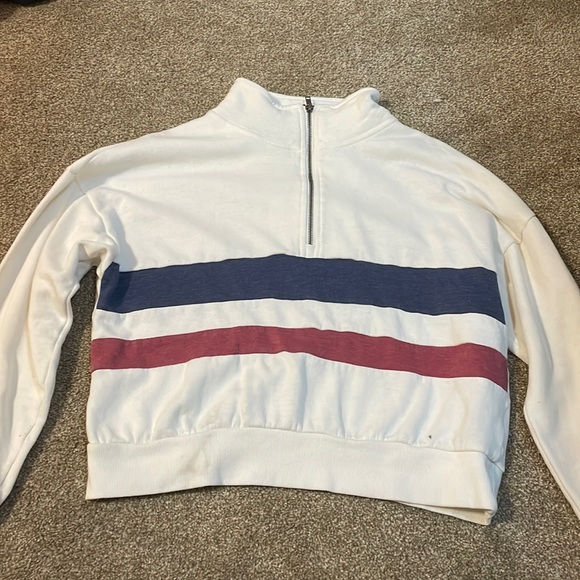 White with dark blue and red stripe hoodie - Picture 1 of 4
